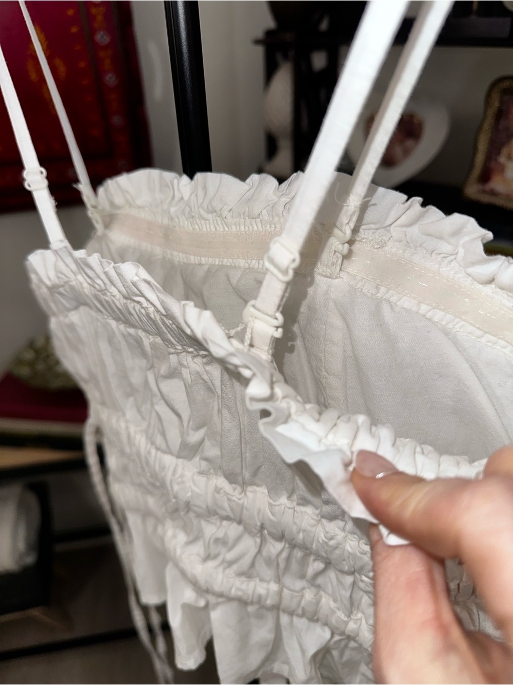 Free People White Ruffled Drawstring Smocked Cami - Picture 5 of 6